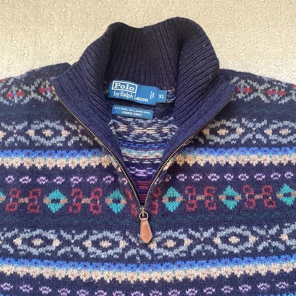Polo by Ralph Lauren Wool Fair Isle Quarter-Zip Sweater- Size XL